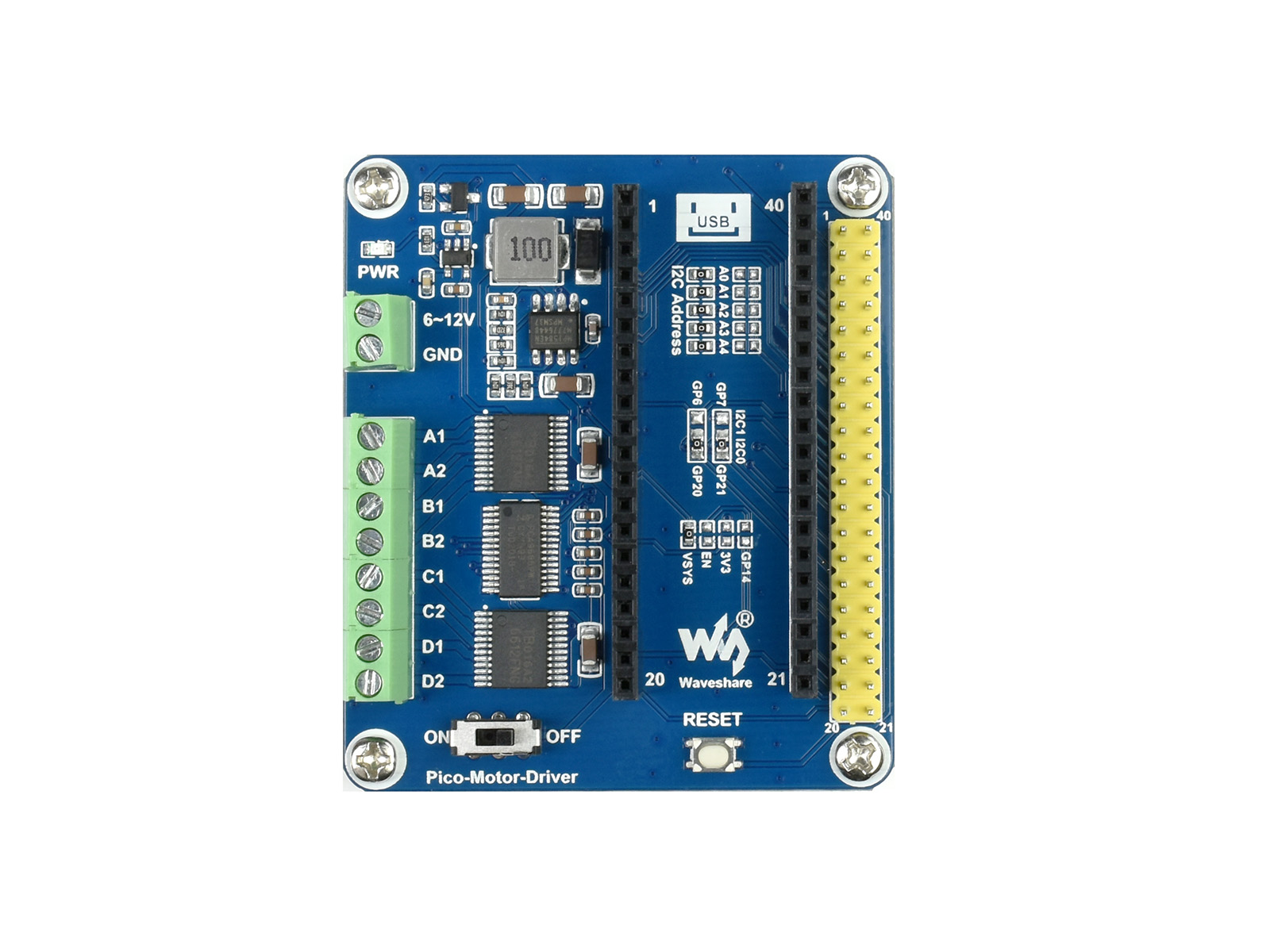 DC-Motor-Treibermodul für Raspberry Pi Pico, Ansteuerung von bis zu 4x DC-Motoren