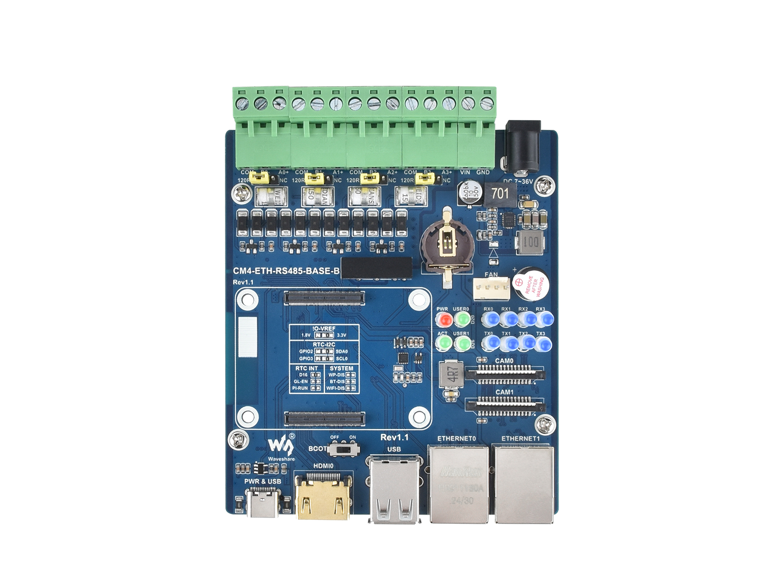 Dual-ETH-Quad-RS485-Basisplatine (B) für Raspberry Pi Compute Module 4, Gigabit-Ethernet, 4CH isoliertes RS485