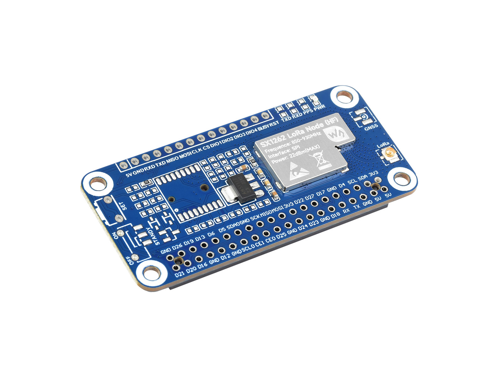 SX1262 LoRaWAN Node-Modul-Erweiterungsplatine für Raspberry Pi, mit magnetischer CB-Antenne, Optionen für Frequenzband und GNSS-Funktion