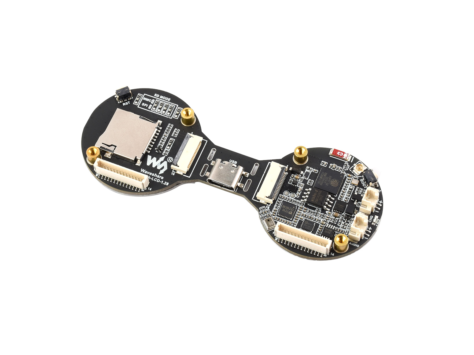 ESP32-S3 1,28-Zoll Double Eye Round LCD AIoT-Entwicklungsboard, an Bord zwei 1,28-Zoll-IPS-Displays, 240 × 240 Auflösung, Dual-Core 240MHz Prozessor, unterstützt Wi-Fi / Bluetooth 5