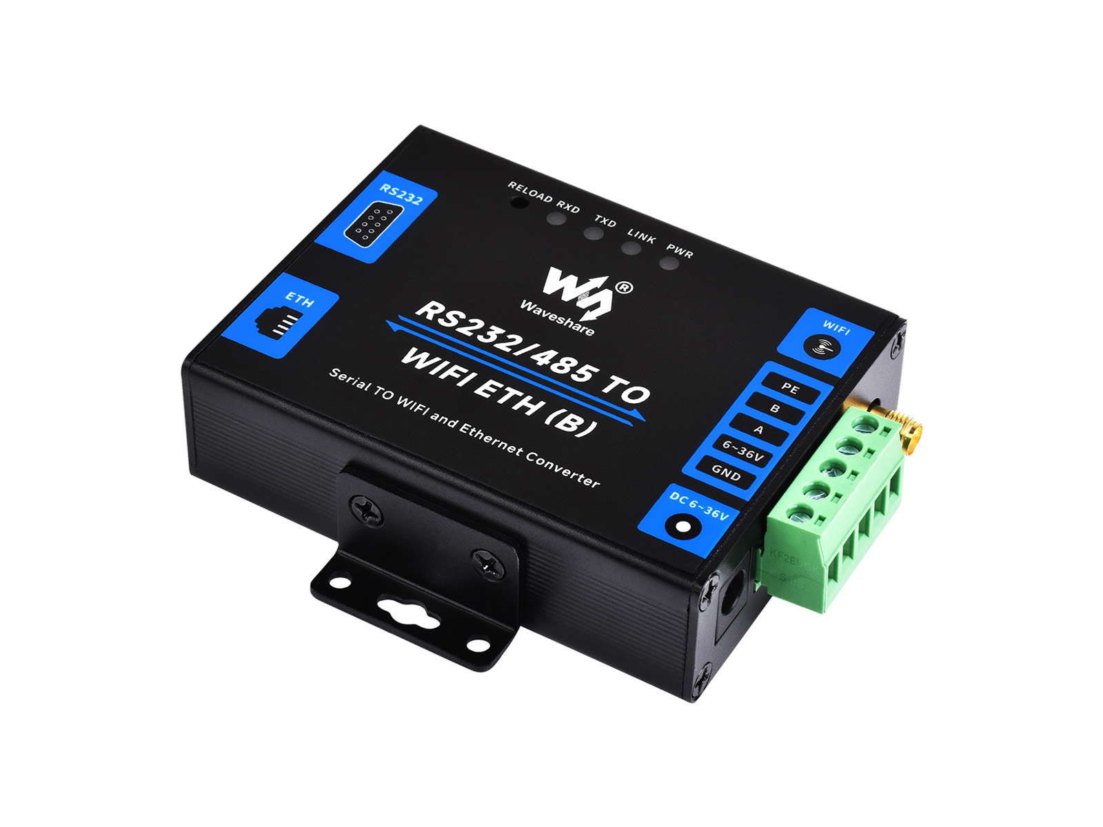 Industrial Grade Serial Server RS232/485 To WiFi and Ethernet, Modbus Gateway, MQTT Gateway, Metal Case