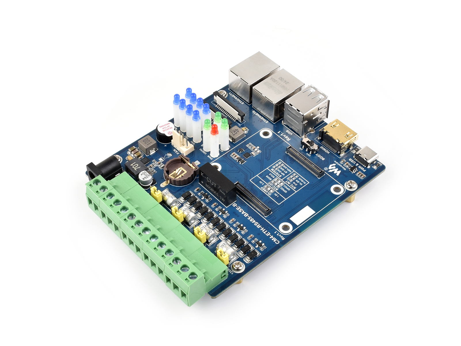 Dual-ETH-Quad-RS485-Basisplatine (B) für Raspberry Pi Compute Module 4, Gigabit-Ethernet, 4CH isoliertes RS485