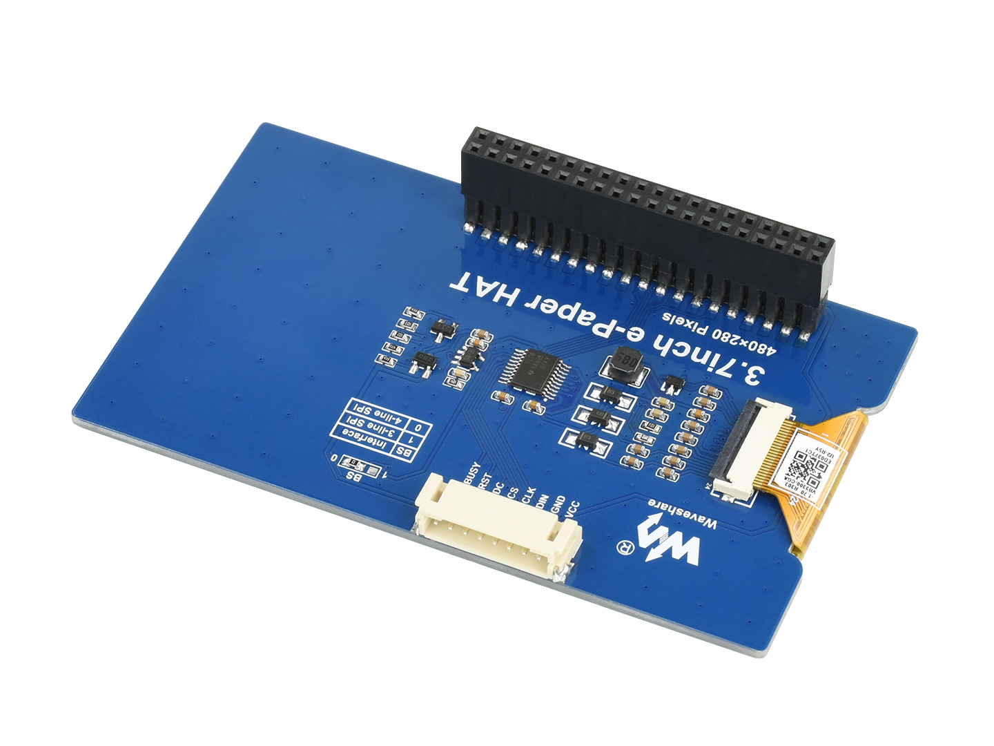3,7-Zoll-e-Paper-e-Ink-Display-HAT-für-Raspberry-Pi, 480×280, Schwarz/Weiß, 4 Graustufen, SPI