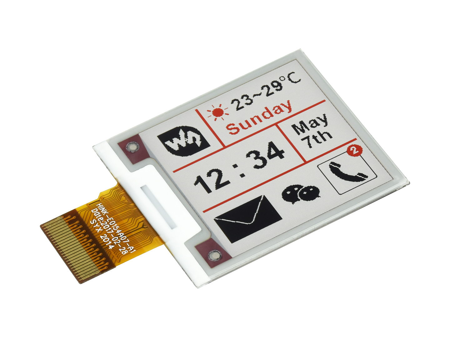 200x200, 1,54-Zoll E-Ink-Rohdisplay-Panel, dreifarbig