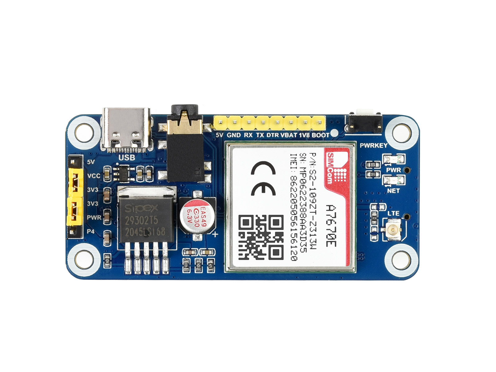 A7670E LTE Cat-1 HAT für Raspberry Pi, Multiband, 2G GSM / GPRS, LBS, für Europa, Südostasien, Westasien, Afrika, China, Südkorea
