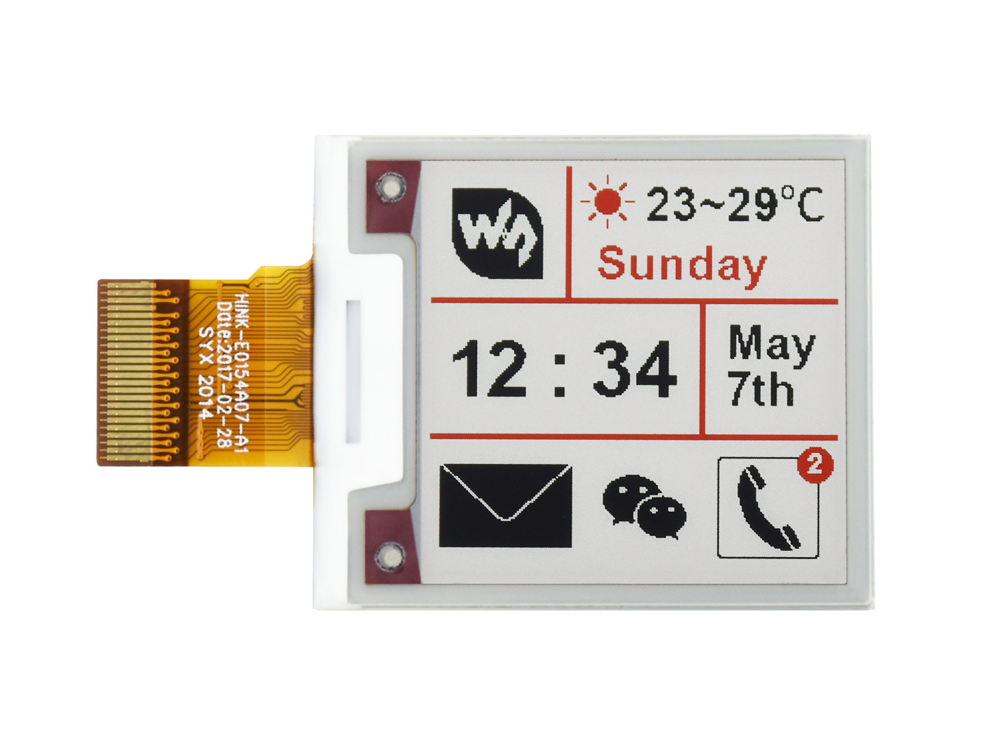 200x200, 1,54-Zoll E-Ink-Rohdisplay-Panel, dreifarbig