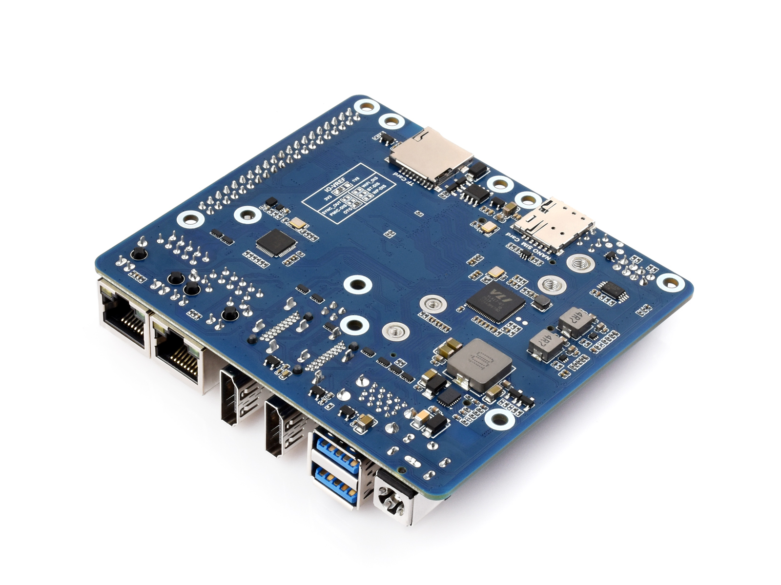 Dual-Ethernet-Basisplatine für Raspberry Pi CM5, unterstützt 4G-/5G-Modul, Dual-4K-Displayausgänge und Dual-MIPI-Schnittstellen, Onboard-40-Pin-GPIO-Stecker und Dual-USB-3.2-Gen1-Anschlüsse, PoE-Modul-Unterstützung