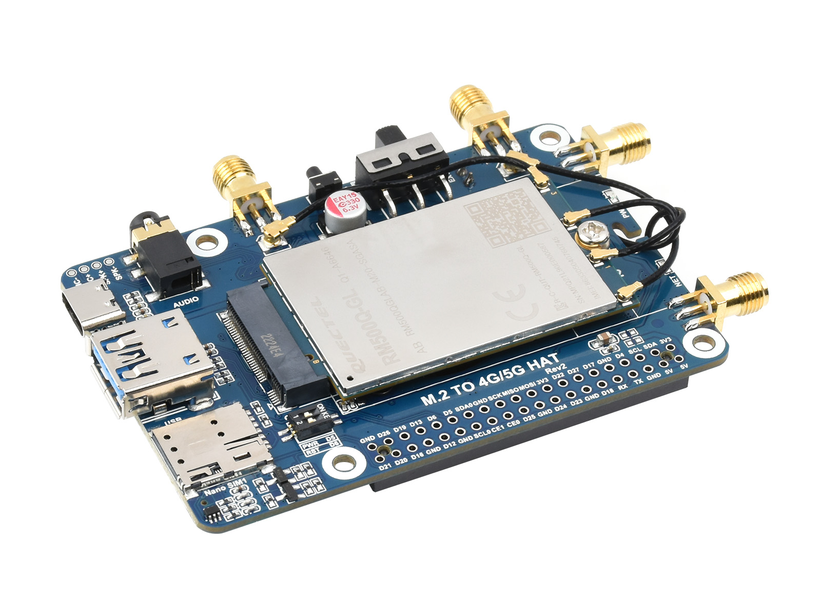 RM500x / RM502x 5G HAT für Raspberry Pi, vier LTE-A-Antennen, Multiband, 5G/4G/3G