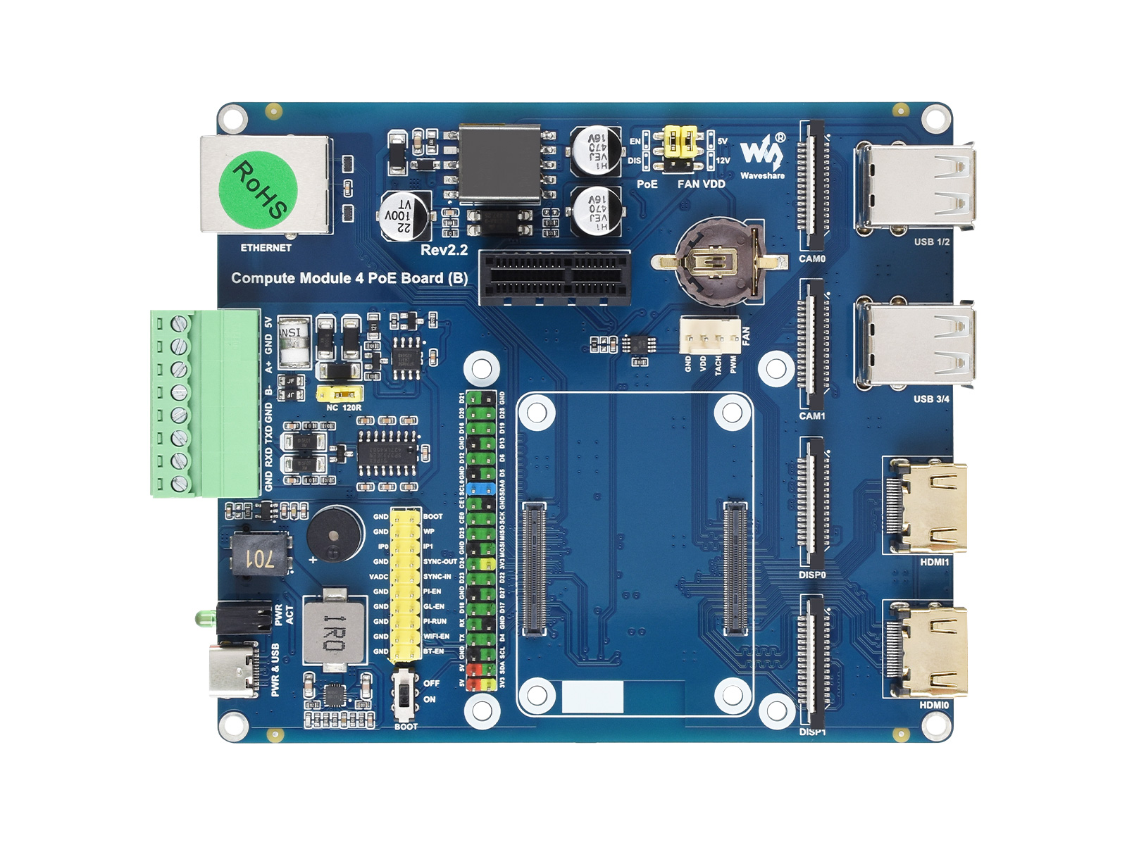 Raspberry Pi Compute Module 4 IO-Board mit PoE-Funktion (Typ B), für alle Varianten von CM4