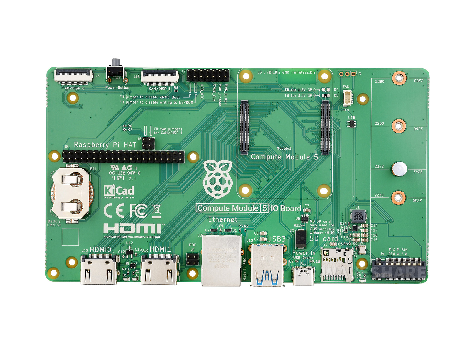 Offiziales Raspberry Pi Compute Module 5 IO Board, eine Entwicklungsplattform und Referenz-Basisplatine, entwickelt für CM5, geeignet für alle Varianten des Compute Module 5