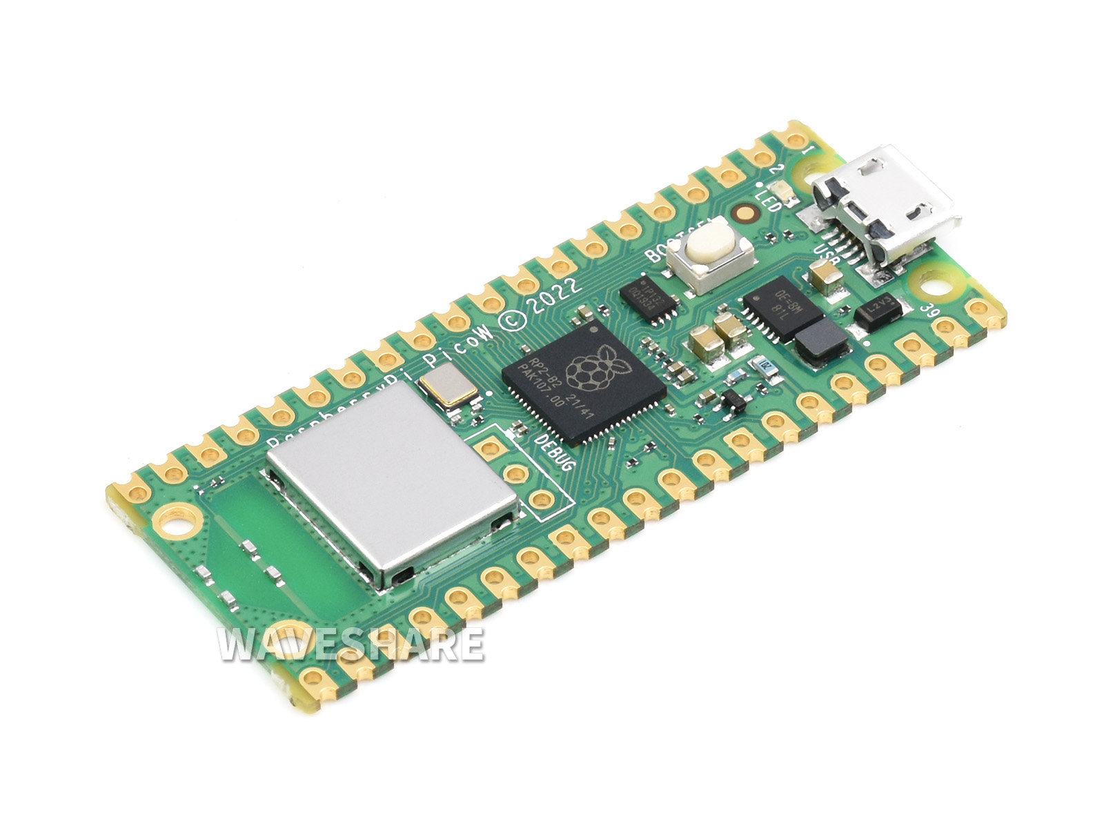 Raspberry Pi Pico WH Mikrocontroller-Board, mit integriertem WLAN, basierend auf dem offiziellen RP2040 Dual-Core-Prozessor