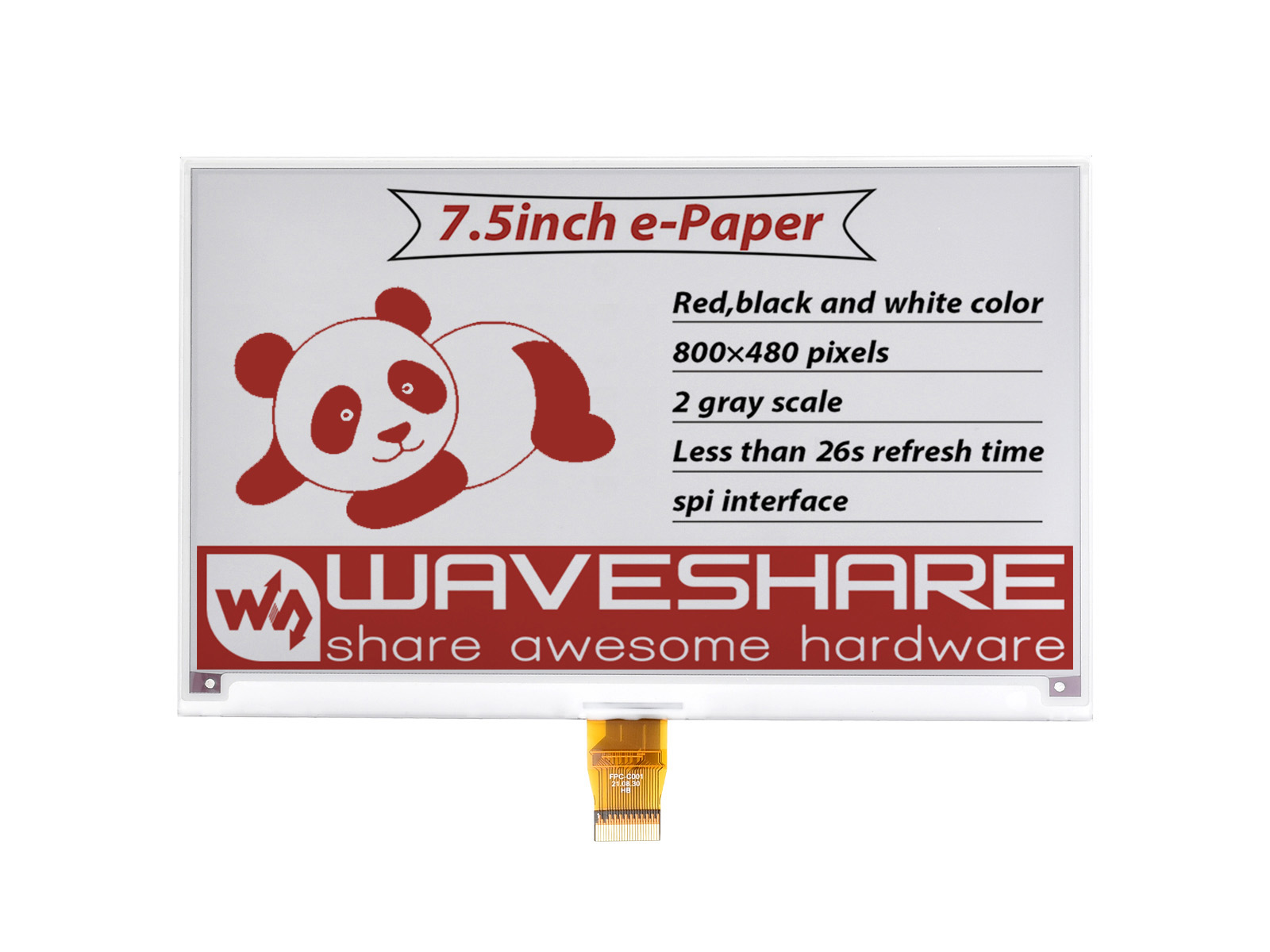 7,5-Zoll E-Paper (B) E-Ink Rohdisplay, 800×480, Rot/Schwarz/Weiß, SPI, ohne Leiterplatte
