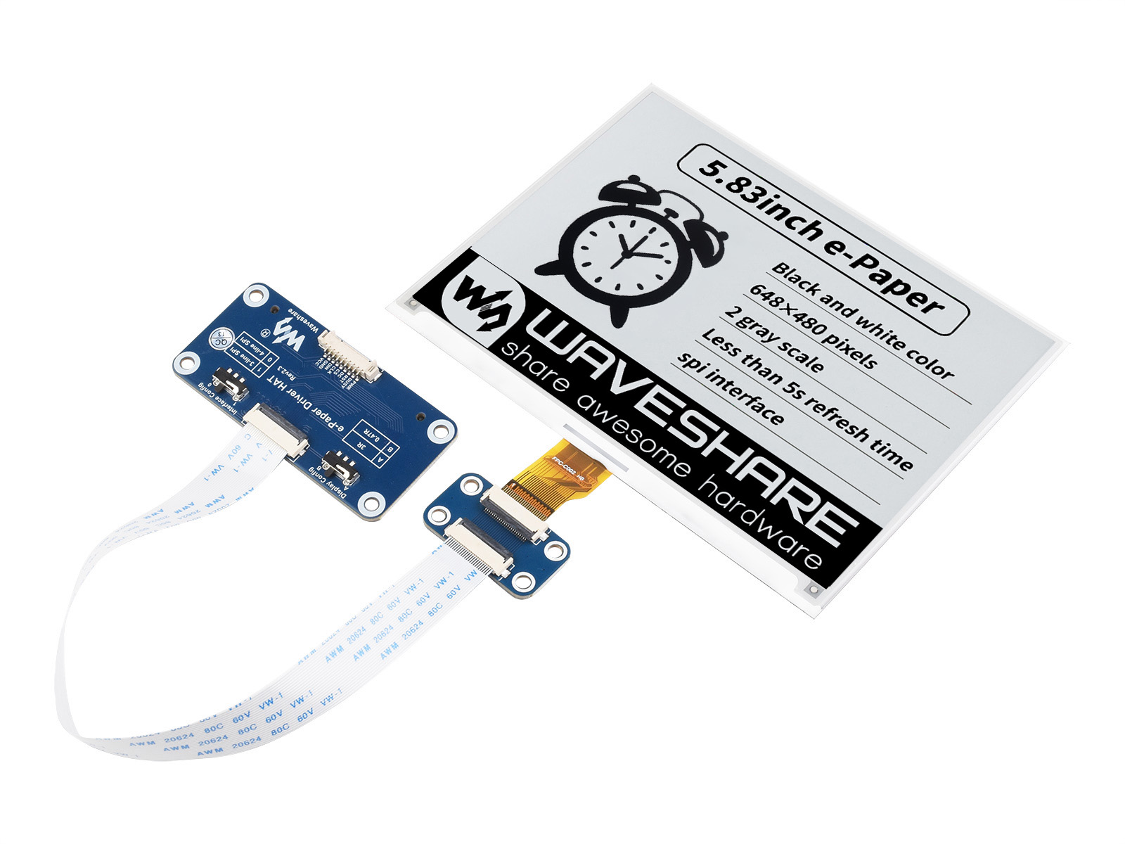 5,83-Zoll E-Paper E-Ink Display HAT für Raspberry Pi, 648×480, Schwarz/Weiß, SPI