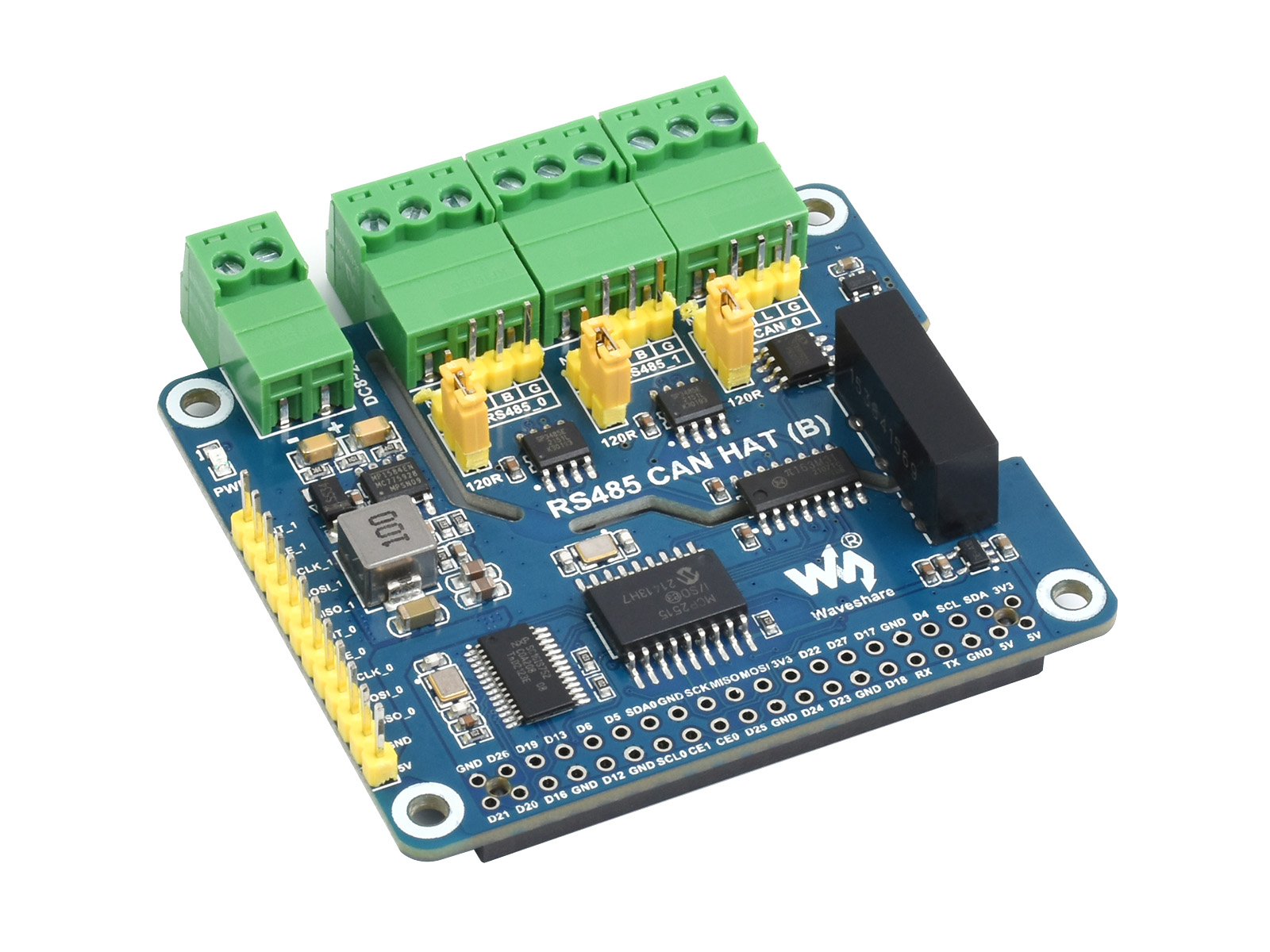 Isoliertes RS485 CAN HAT (B) für Raspberry Pi, 2-Kanal RS485 und 1-Kanal CAN, mit mehreren Schutzfunktionen