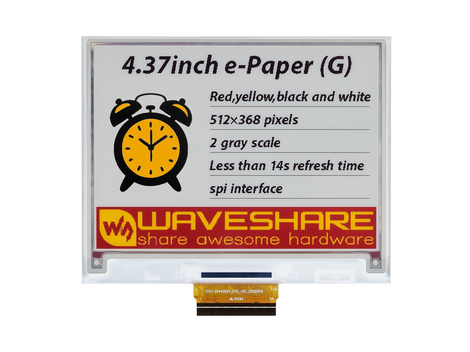 4,37-Zoll E-Paper (G) Rohdisplay, 512 × 368, Rot/Gelb/Schwarz/Weiß