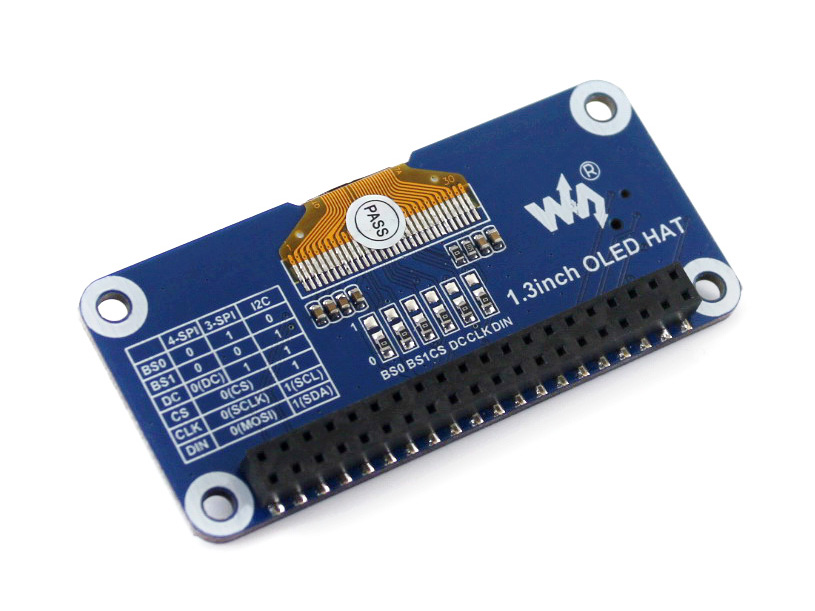 128x64, 1,3 Zoll OLED Display HAT für Raspberry Pi