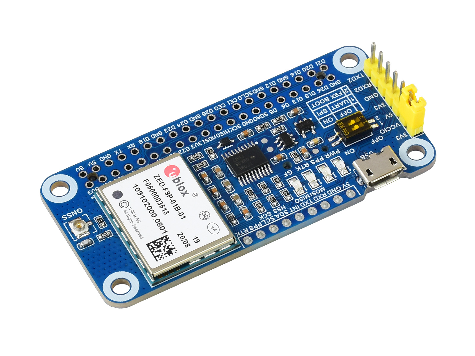 ZED-F9P GPS-RTK-HAT für Raspberry Pi, Zentimetergenaue Genauigkeit, Multi-Band-RTK-Differential-GPS-Modul