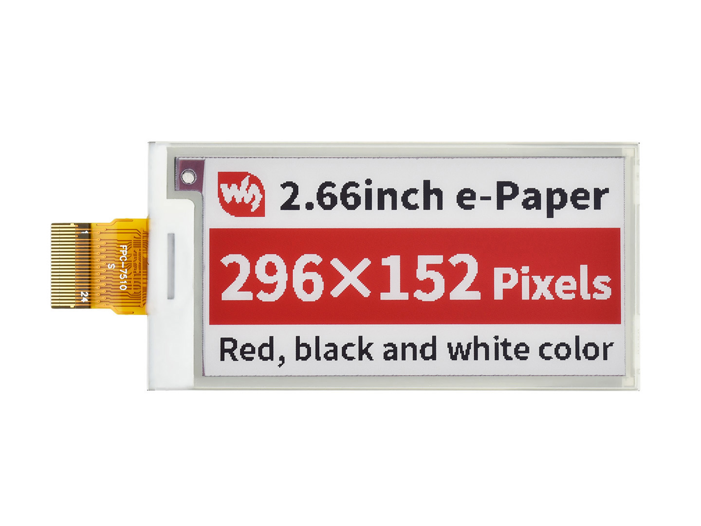 2,66-Zoll E-Paper (B) E-Ink Rohdisplay, 296×152, Rot/Schwarz/Weiß, SPI, ohne Leiterplatte