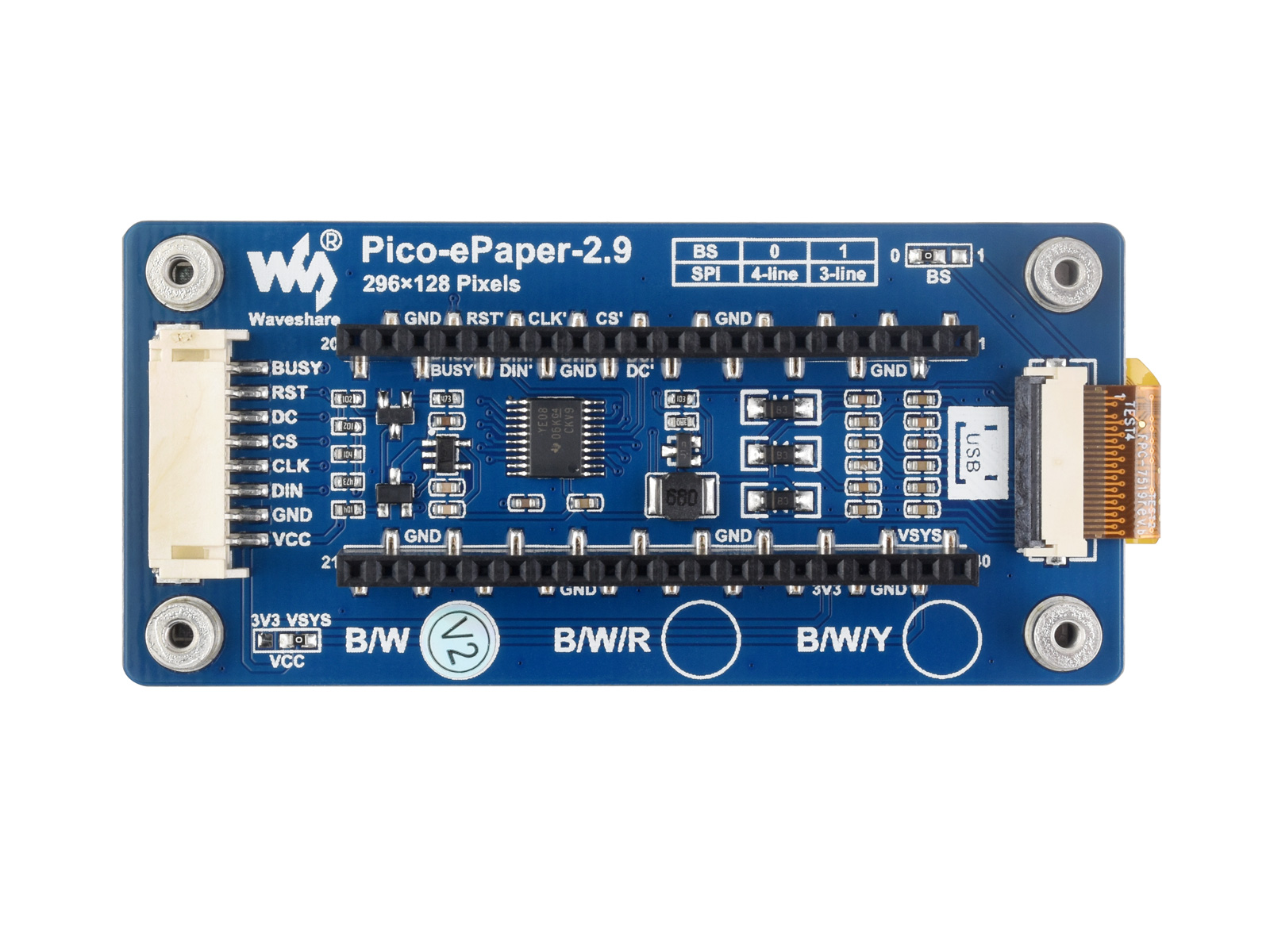 2,9-Zoll E-Paper E-Ink Displaymodul für Raspberry Pi Pico, 296×128, Schwarz/Weiß, SPI